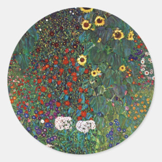 Gartenanlage Gustav Klimt mit Sonnenblumen Runder Aufkleber