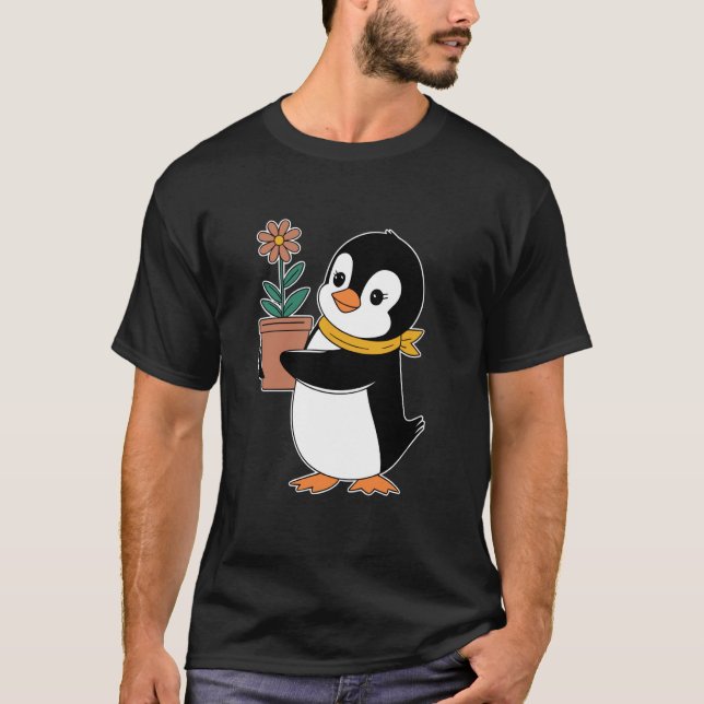 Gartenarbeit Gärtner Pinguin Mit Blumentopf T-Shirt (Vorderseite)