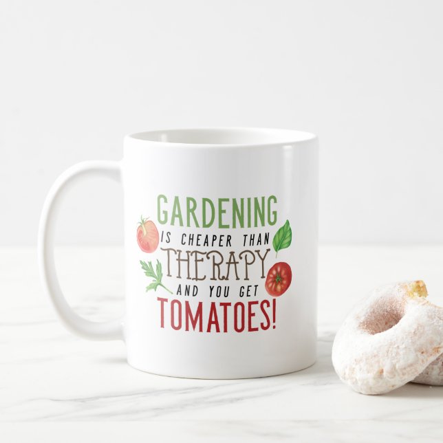Gartenarbeit ist besser als Therapie-Typografie Kaffeetasse (Mit Donut)