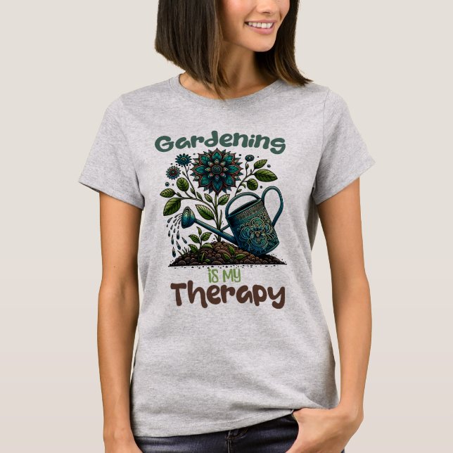 Gartenarbeit ist mein Therapiegrauer T - Shirt (Vorderseite)