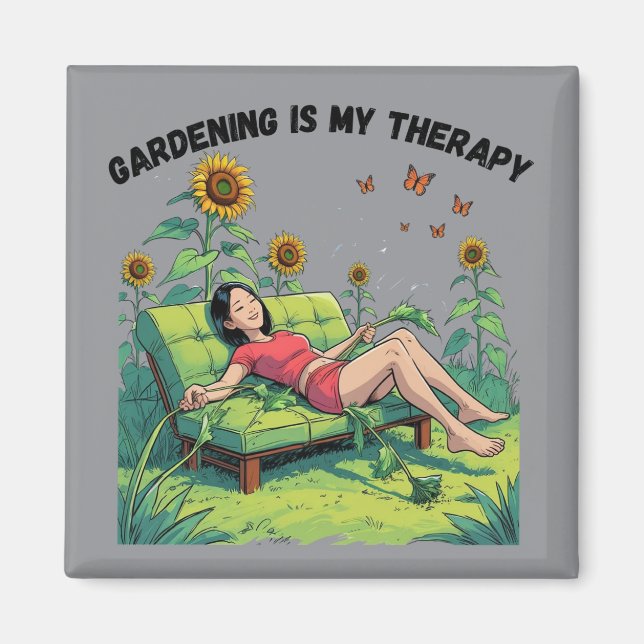 Gartenarbeit ist meine Therapie Magnet - grau (Vorne)