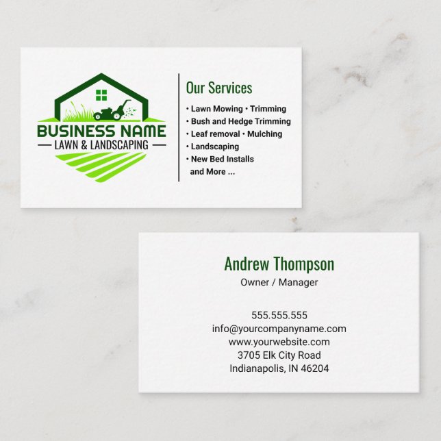 Gartenarbeit Landschaften Grünes Gras Visitenkarte (Vorne/Hinten)