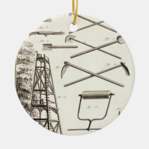 Gartenarbeitwerkzeuge und eine mobile keramikornament