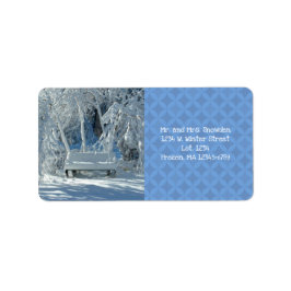 Gartenbank im Schnee / Blaues Muster / Winter / Adressaufkleber