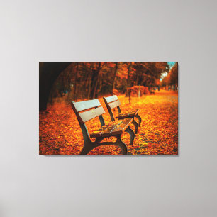 Gartenbänke im Herbst Leinwand