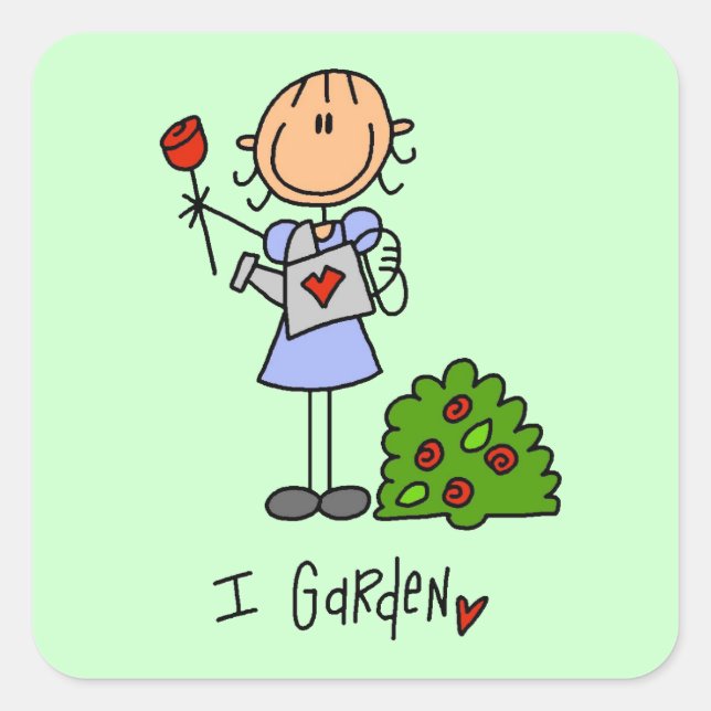 Gartenbau-Strichmännchen Quadratischer Aufkleber (Vorderseite)