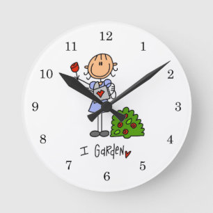 Gartenbau-Strichmännchen Runde Wanduhr