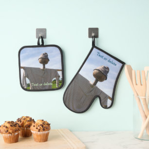 Gartenbauernhof Vogelscheuche Natur Personalisiert Ofenhandschuh & Topflappen-Set