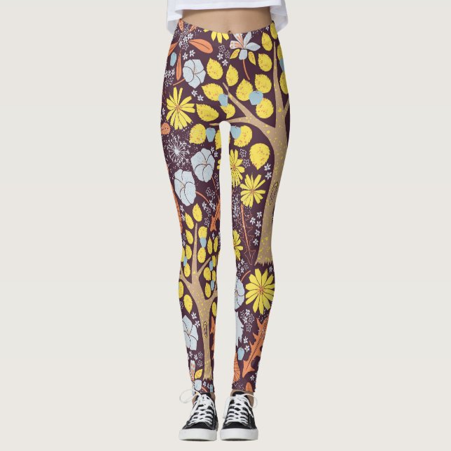 Gartenbäume, Blumen, Apfelmuster Leggings (Vorderseite)
