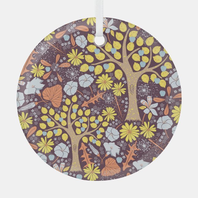 Gartenbäume, Blumen, Apfelmuster Ornament Aus Glas (Vorderseite)