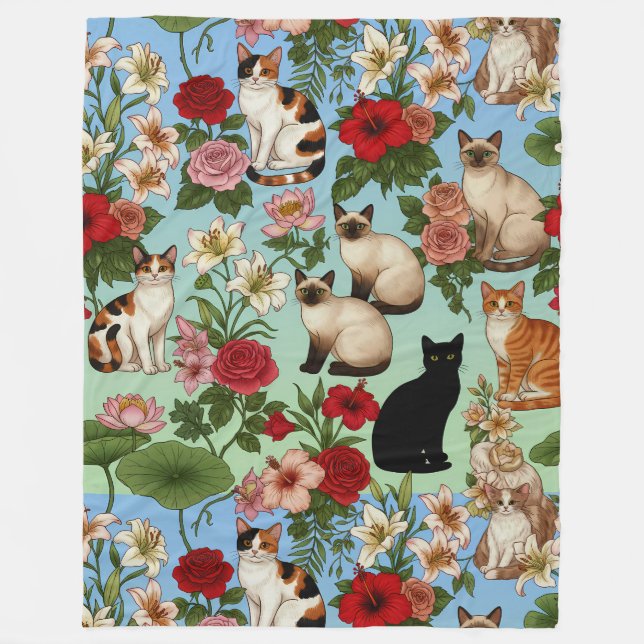 Gartenbegleiter – Blumige Katzen in Blüte Fleecedecke (Vorderseite)