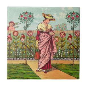 Gartenblume Frau Kunst Antiquität Fliese