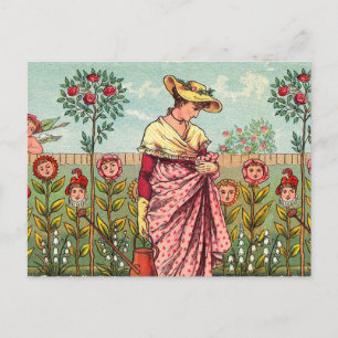 Gartenblume Frau Kunst Antiquität Postkarte