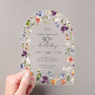 Gartenblumen Botanische Schrift 90. Geburtstag Acryleinladungen