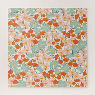 Gartenblumen: rosa, orange nahtlos puzzle