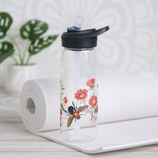 Gartenblumen Wasserflasche, Biene, Vintage-Blumenm Trinkflasche