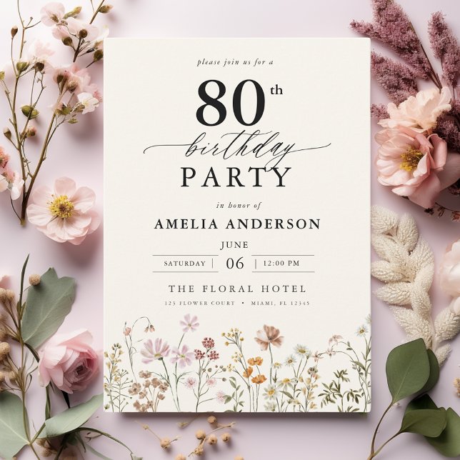 Gartenblumenkalligraphie 80. Geburtstag Einladung (Von Creator hochgeladen)