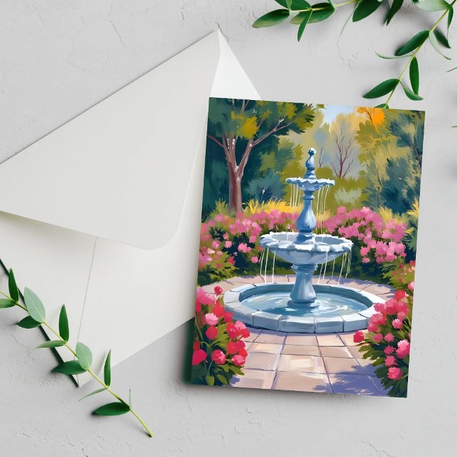 Gartenbrunnen-Blumenmalerei-Karte (Von Creator hochgeladen)