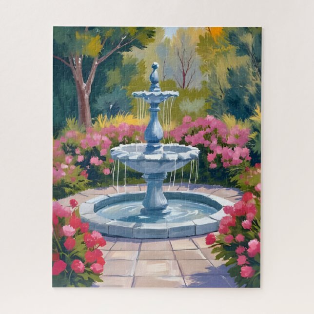 Gartenbrunnen-Blumenmalerei Puzzle (Vertikal)