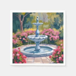 Gartenbrunnen-Blumenmalerei Serviette