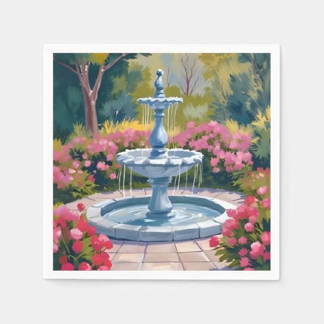 Gartenbrunnen-Blumenmalerei Serviette (Vorderseite)