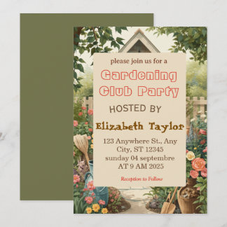 Gartenclub-Party-Einladung – Blumen, Pflanzen Einladung