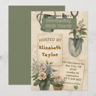 Gartenclub-Party-Einladung – Blumen, Pflanzen Einladung