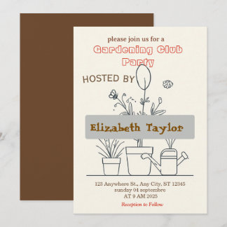 Gartenclub-Party-Einladung – Blumen, Pflanzen Einladung