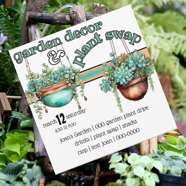 Gartendekoration und Pflanze Swap Spring Party Einladung (Spring plant and garden decor swap party invitations you can customize on the front and back. )