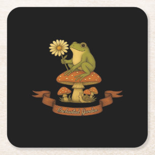 Gartenfrosch im Fairycore-Cottagecore-Stil Rechteckiger Pappuntersetzer