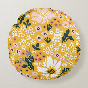 Gartengarten Blume: Gelber Vintager Charme. Rundes Kissen