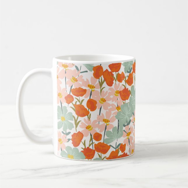 Gartengarten-Blume: rosa, orange nahtlos Kaffeetasse (Links)