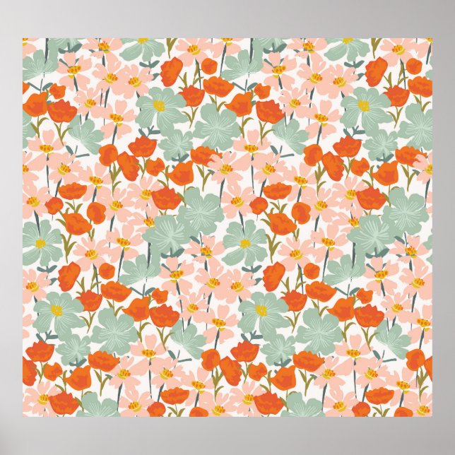 Gartengarten-Blume: rosa, orange nahtlos Poster (Vorne)