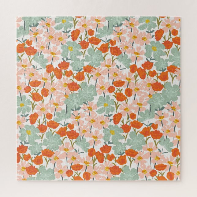 Gartengarten-Blume: rosa, orange nahtlos Puzzle (Vertikal)