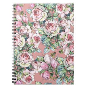 Gartengarten Blume Rose mit Tulpen im Wasser bemal Notizblock