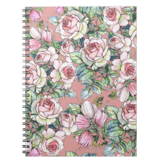 Gartengarten Blume Rose mit Tulpen im Wasser bemal Notizblock