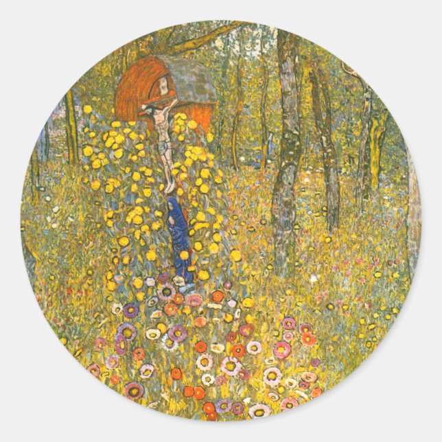 Gartengarten Gustav Klimt mit Crucifix Runder Aufkleber (Vorderseite)