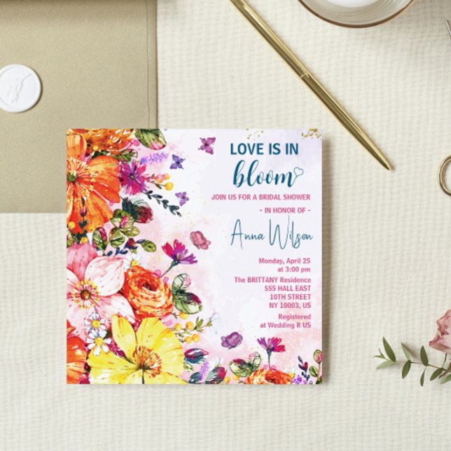 Gartengarten Liebe ist in blühenden Wildblume Brau Einladung (butterfly bridal shower invitations for her love is in bloom botanical garden brunch wildflowers )
