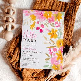Gartengelbe rosa Blumendusche Hallo Baby Dusche Einladung