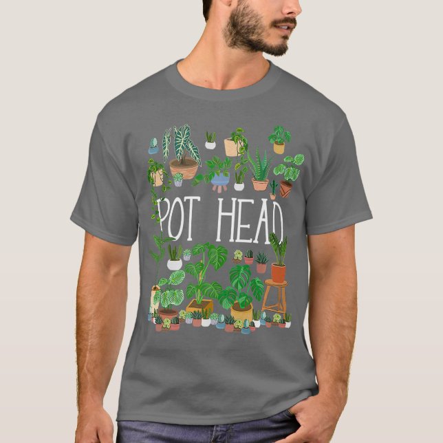 Gartengepflasterte Pflanze Lover Pot Head Gardener T-Shirt (Vorderseite)