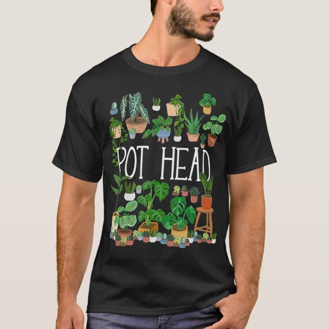 Gartengepflasterte Pflanze Lover Pot Head Gardener T-Shirt (Vorderseite)