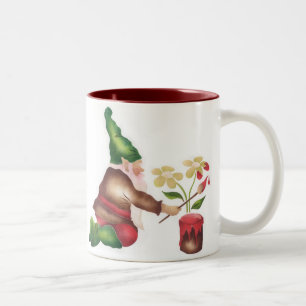 Gartengnome-Malerei-Blumen Zweifarbige Tasse