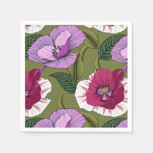 Gartengrünes Party, rosa, violette Blumen Serviette