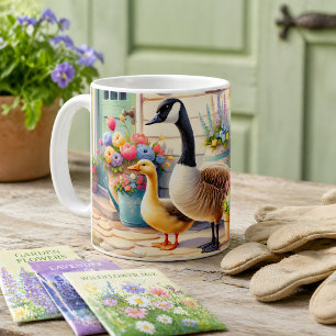 Gartenhausgänse Frühlingsillustration Kaffeetasse