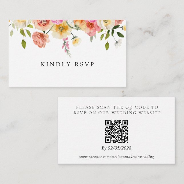 Gartenhochzeit RSVP QR-Code-Antwortkarte Begleitkarte (Vorne/Hinten)