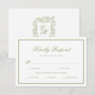 Gartenhochzeit Sagegrün Monogramm-Wappen RSVP-Kart Begleitkarte