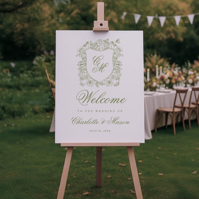 Gartenhochzeit-Salbei-Grün-Monogramm-Willkommenssc Poster (Von Creator hochgeladen)