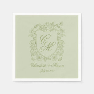 Gartenhochzeit Salbeigrün Monogramm-Wappen Serviet Serviette