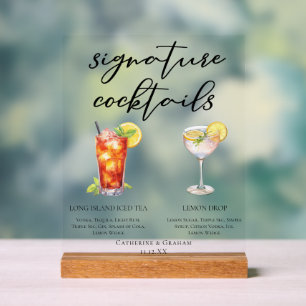 Gartenhochzeit Signature-Cocktails-Menü Acrylschild