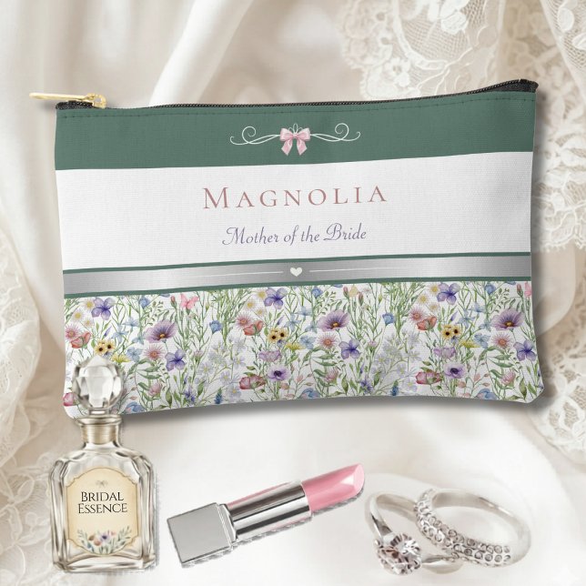 Gartenhochzeit Wildblume Mutter der Braut Zubehörtasche (Elegant Mother of the Bride floral pouch. A sophisticated botanical gift she’ll treasure.)